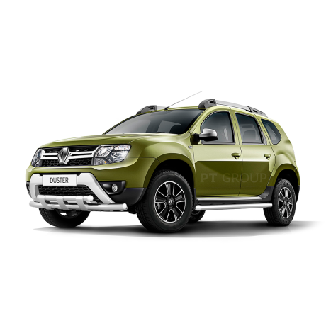 Защита переднего бампера двойная с пластинами d63/63мм (НПС) Renault Duster (2016-н.в.) купить недорого с доставкой в Тобольск
