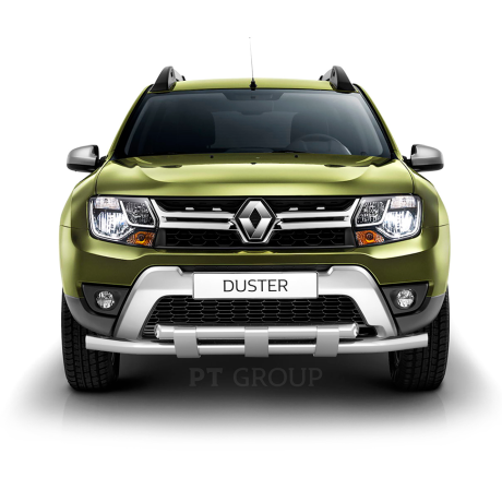 Защита переднего бампера двойная с пластинами d63/63мм (НПС) Renault Duster (2016-н.в.) купить недорого с доставкой в Тобольск