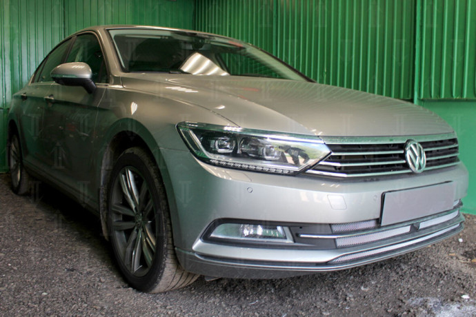 Защита радиатора "Standart" Volkswagen Passat B8 (2014-2019) с фронтальной камерой, хром купить недорого с доставкой в Тобольск