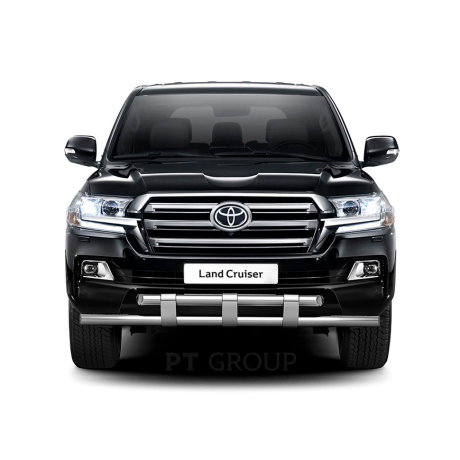 Защита переднего бампера двойная с пластинами d63/63мм (НПС) Toyota Land Cruiser 200 (2014-н.в.) купить недорого с доставкой в Тобольск