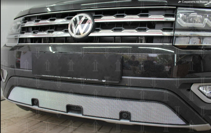 Защита радиатора "Standart" Volkswagen Teramont (2016-2020) с камерой и парктроником, хром купить недорого с доставкой в Тобольск