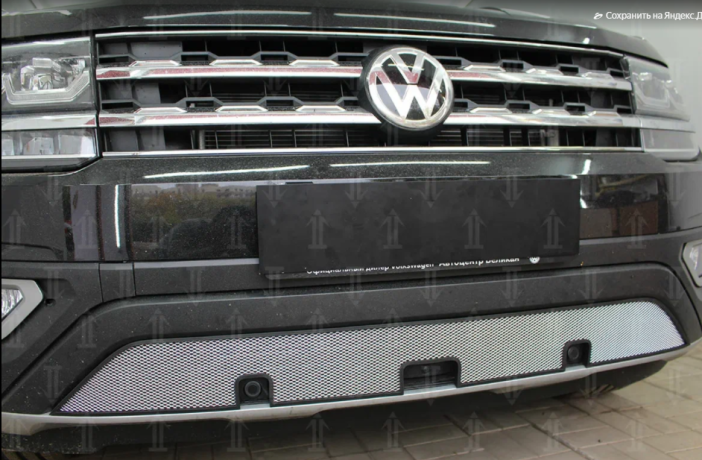 Защита радиатора "Standart" Volkswagen Teramont (2016-2020) с камерой и парктроником, хром купить недорого с доставкой в Тобольск
