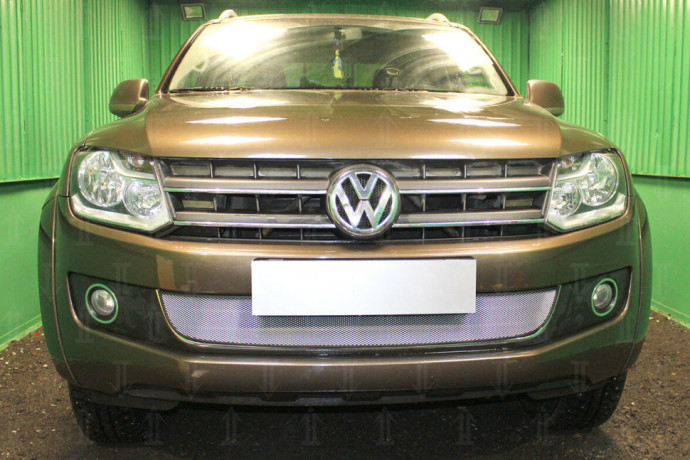 Защита радиатора "Standart" Volkswagen Amarok (2010-2016) 3 ребра жесткости, хром купить недорого с доставкой в Тобольск