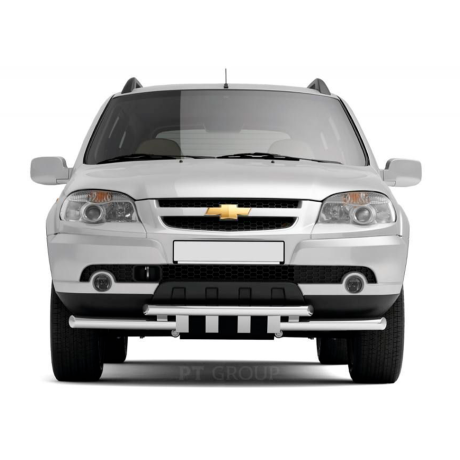 Защита переднего бампера двойная с зубьями d63/63мм Chevrolet Niv@ (2009-2020 г.в.) купить недорого с доставкой в Тобольск