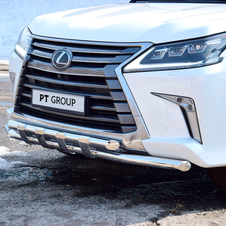 Защита переднего бампера двойная с пластинами d63/63мм (НПС) LEXUS 450D (2015-н.в.) купить недорого с доставкой в Тобольск